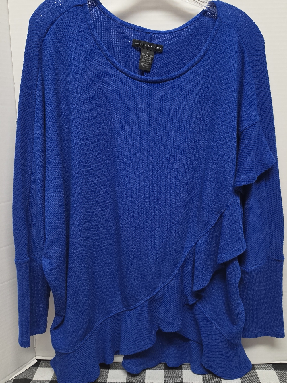 Grace Elements Blue Ruffle Knit Pullover Top